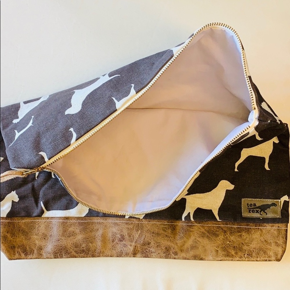 Tea Rex | Canvas Dog Design Leather Bottom Zipper Pouch Travel Bag | Animal Love - Picture 5 of 8